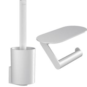 Porte-brosse WC mural et porte-papier WC avec tablette HANSGROHE WallStories blanc mat