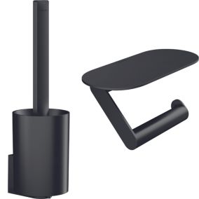 Porte-brosse WC mural et porte-papier WC avec tablette HANSGROHE WallStories noir mat