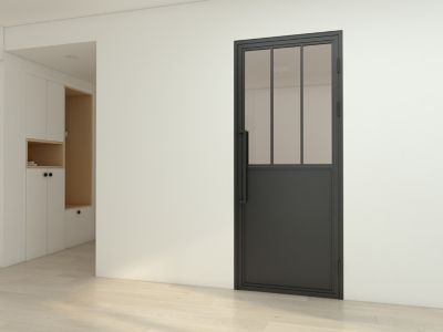 Porte complète Intérieure en verre avec cadre Schulte - 83x204 - Noir - Transparent - Atelier - droit