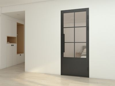 Porte complète Intérieure en verre avec cadre Schulte - 93x204 - Noir - Transparent - 6 Carreaux - droit