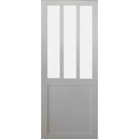 Porte Coulissant Atelier Blanc Vitre Depoli H204 X L73 + Système à Galandage (sans Kit Finition) Gd Menuiseries