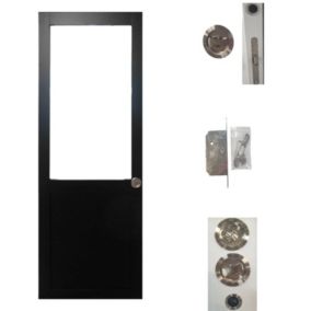 Porte Coulissant Atelier Noir H204 X L83 Sans Meneau + Système à Galandage (sans Kit Finition) Gd Menuiseries