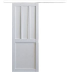 Porte Coulissante Atelier 2 Panneaux Blanc H204 X L73 + Rail Alu Bandeau Blanc Gd Menuiseries