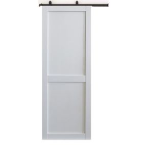 porte Coulissante Atelier 2 Panneaux Blanc H204 X L73 + Rail à Roulettes Et 2 Coquilles Noir Gd Menuiseries