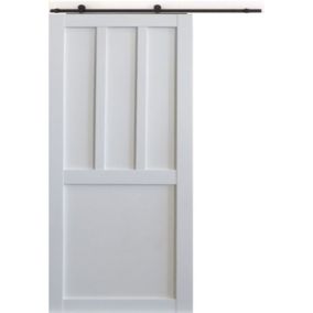 Porte Coulissante Atelier 2 Panneaux Blanc H204 X L83 + Rail à Roulettes Gd Menuiseries