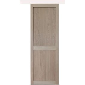 porte Coulissante Atelier 2 Panneaux Chene H204 X L73 + Rail Alu Bandeau Blanc Gd Menuiseries