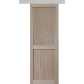 porte Coulissante Atelier 2 Panneaux Chene H204 X L83 + Rail Alu Gd Menuiseries