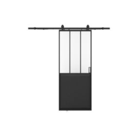 Porte coulissante atelier avec système en applique - Noir et verre trempé - H205 x L73 cm - ARTISTO II