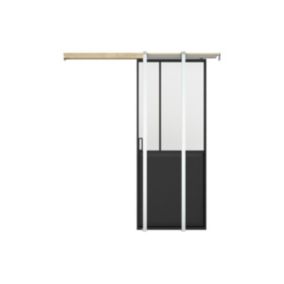 Porte coulissante atelier avec système à galandage - Noir et verre trempé - H205 x L73 cm - ARTISTO II