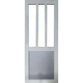 porte Coulissante Atelier Blanc Et Panneaux Gris Ral7035 Vitrée H204 X L73 Gd Menuiseries