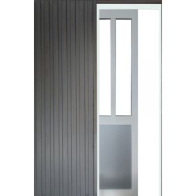 Porte Coulissante Atelier blanc et panneaux Gris RAL7035 Vitree H204 x L73 + Systeme de galandage et kit de finition inclus