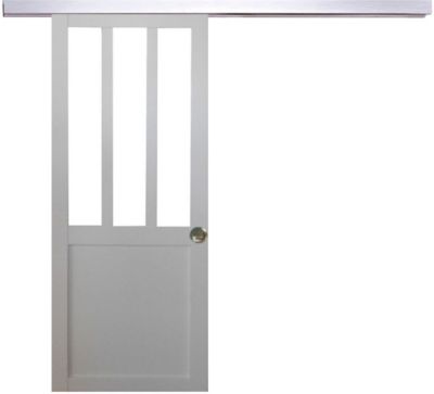 Porte Coulissante Atelier Blanc H204 X L73 Cm, Rail Alu, Coquilles Gd Menuiseries