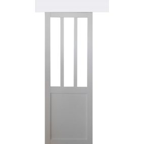 porte Coulissante Atelier Blanc H204 X L73 + Rail Alu Bandeau Blanc Et 2 Coquilles Gd Menuiseries