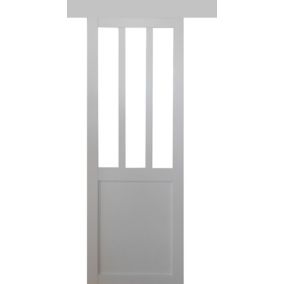 porte Coulissante Atelier Blanc H204 X L73 + Rail Alu Et 2 Coquilles Gd Menuiseries