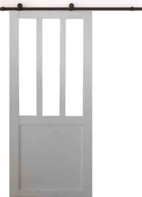 porte Coulissante Atelier Blanc H204 X L73 + Rail à Roulettes Et 2 Coquilles Gd Menuiseries