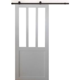 porte Coulissante Atelier Blanc H204 X L73 + Rail à Roulettes Et 2 Coquilles Gd Menuiseries