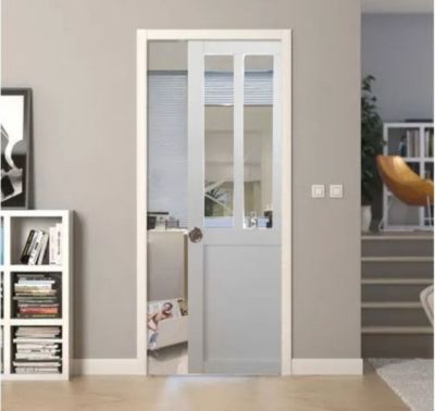 Porte Coulissante Atelier Blanc H204 X L83 Cm, Galandage, Kit De Finition Gd Menuiseries