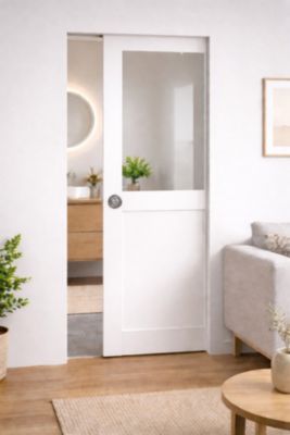 Porte Coulissante Atelier Blanc H204 X L83 Cm Sans Meneau, Galandage Gd Menuiseries