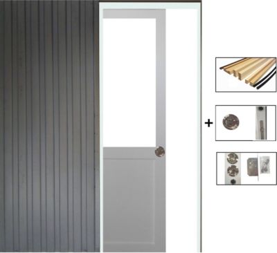 Porte Coulissante Atelier Blanc H204 X L83 Cm Sans Meneau, Galandage, Kit De Finition Gd Menuiseries