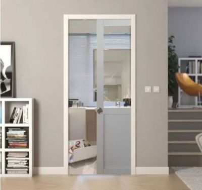 Porte Coulissante Atelier Blanc H204 X L83 Cm Sans Meneau, Galandage, Kit De Finition Gd Menuiseries