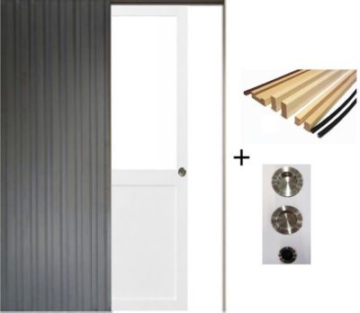 Porte Coulissante Atelier Blanc H204 X L83 Cm Sans Meneau, Galandage, Kit Finition (coquille Et Tire Doigt) Gd Menuiseries