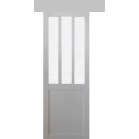 Porte Coulissante Atelier Blanc Vitre Depoli H204 X L73 + Rail Alu Gd Menuiseries