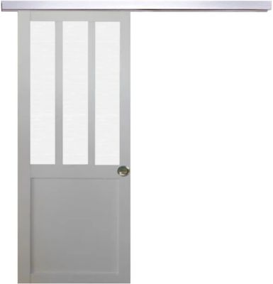 Porte Coulissante Atelier Blanc Vitre Depoli H204 X L83 Cm, Rail Alu, Coquilles Gd Menuiseries