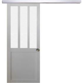 Porte Coulissante Atelier Blanc Vitre Depoli H204 X L83 + Rail Alu Et 2 Coquilles Gd Menuiseries