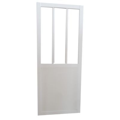 Porte coulissante atelier blanche, cadre MDF et verre transparent 83 x 204 cm