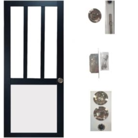 Porte Coulissante Atelier Noir Et Panneau Blanc Vitree H204 X L83 + Serrure à Condamnation Gd Menuiseries