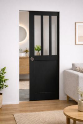 Porte Coulissante Atelier Noir H204 X L83 Cm, Galandage Gd Menuiseries