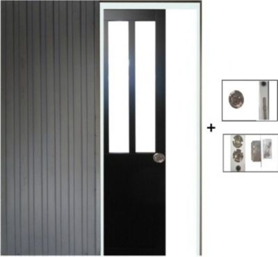 Porte Coulissante Atelier Noir H204 X L83 Cm, Galandage Gd Menuiseries