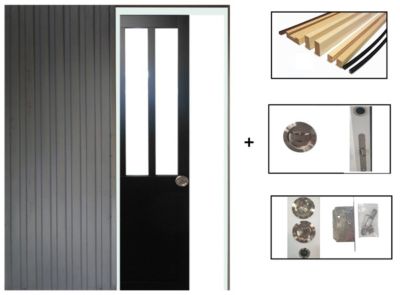 Porte Coulissante Atelier Noir H204 X L93 Cm, Galandage, Kit De Finition Gd Menuiseries