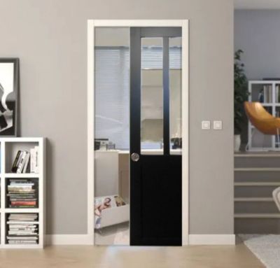 Porte Coulissante Atelier Noir H204 X L93 Cm, Galandage, Kit De Finition Gd Menuiseries