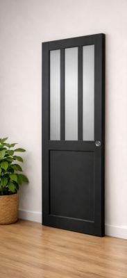 Porte Coulissante Atelier Noir Vitre Depoli H204 X L83 Cm, Coquilles Gd Menuiseries