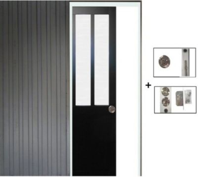 Porte Coulissante Atelier Noir Vitre Depoli H204 X L83 Cm, Galandage Gd Menuiseries