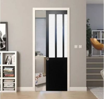Porte Coulissante Atelier Noir Vitre Depoli H204 X L83 Cm, Galandage Gd Menuiseries