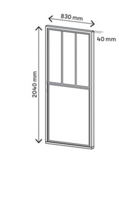 Porte coulissante Atelier noire 3 vitrages H.204 x l.83 cm
