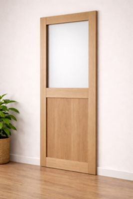 Porte Coulissante Atelier Placage Chene Vitrée H204 X L73 Cm Gd Menuiseries