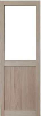 Porte Coulissante Atelier Placage Chene Vitree H204 X L83 + Rail Aluminium Bandeau Blanc Gd Menuiseries