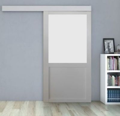 Porte Coulissante Athena Blanc H204 X L93 Cm, Rail Alu Bandeau Blanc Gd ...