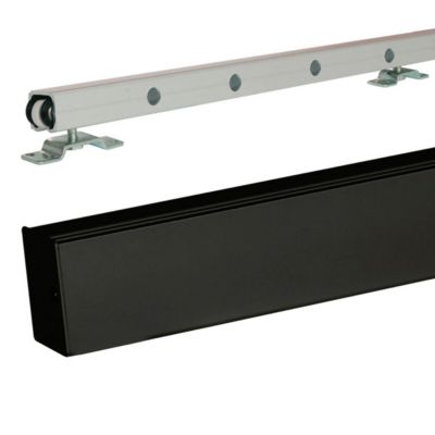 Porte Coulissante Athena Gris Clair Vitrée H204 X L73 Cm, Rail Alu Bandeau Noir, Coquilles Gd Menuiseries