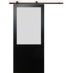 Porte Coulissante Athena Noir H204 X L73 + Rail A Roulettes Et 2 Coquilles Gd Menuiseries