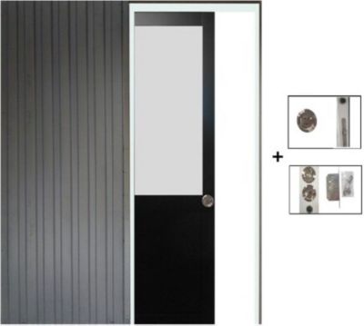 Porte Coulissante Athena Noir H204 X L83 Cm, Galandage Gd Menuiseries