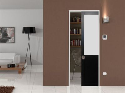 Porte Coulissante Athena Noir H204 X L83 Cm, Galandage Gd Menuiseries