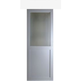 Porte Coulissante Athena Ral7035 Vitrée H204 X L73 + Rail Alu Bandeau Blanc Et 2 Coquilles Gd Menuiseries