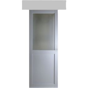 Porte Coulissante Athena Ral7035 Vitrée H204 X L73 + Rail Alu Et 2 Coquilles Gd Menuiseries