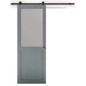 Porte Coulissante Athena Ral7035 Vitrée H204 X L73 + Rail à Roulettes Noir Et 2 Coquilles Gd Menuiseries