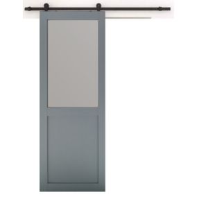 Porte Coulissante Athena Ral7035 Vitrée H204 X L73 + Rail à  Roulettes Noir Gd Menuiseries