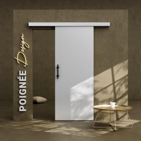 Porte Coulissante avec Rail + Poignée Verticale - Laquée Blanche 83 cm